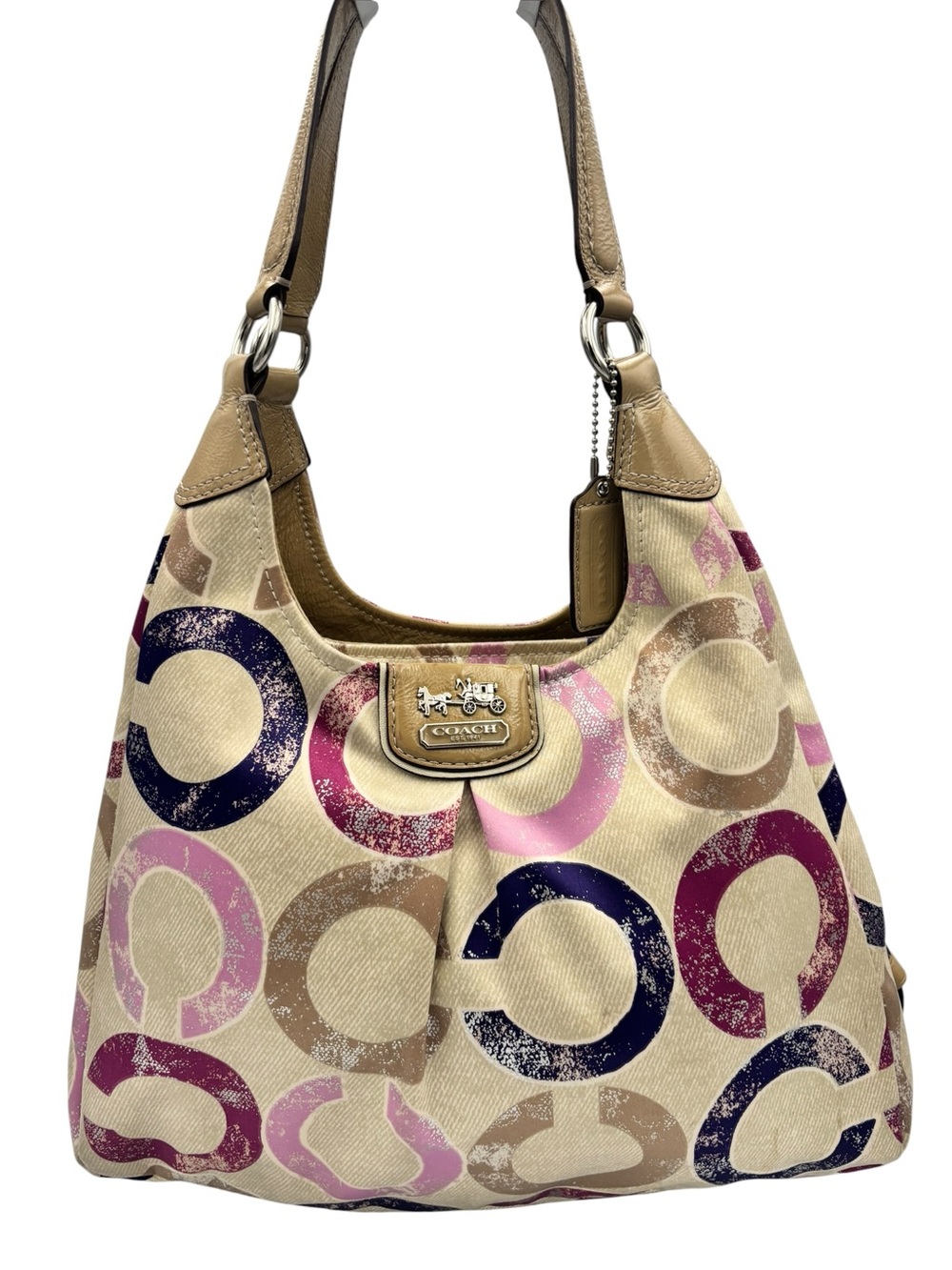 Coach Madison Maggie 2012 Distressed Op Art Violet Multi Hobo Bag 22289